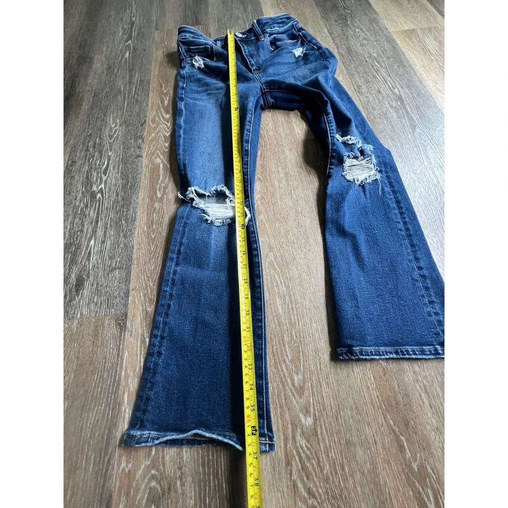 American Eagle Skinny Kick Crop Jeans Women 8 Blue Distressed Hi-Rise Stretch
